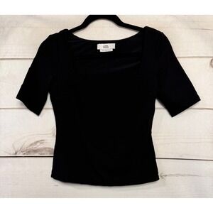 Love Bonito Black Square Neck Short Sleeve Fitted Top Style LN0644 Size S